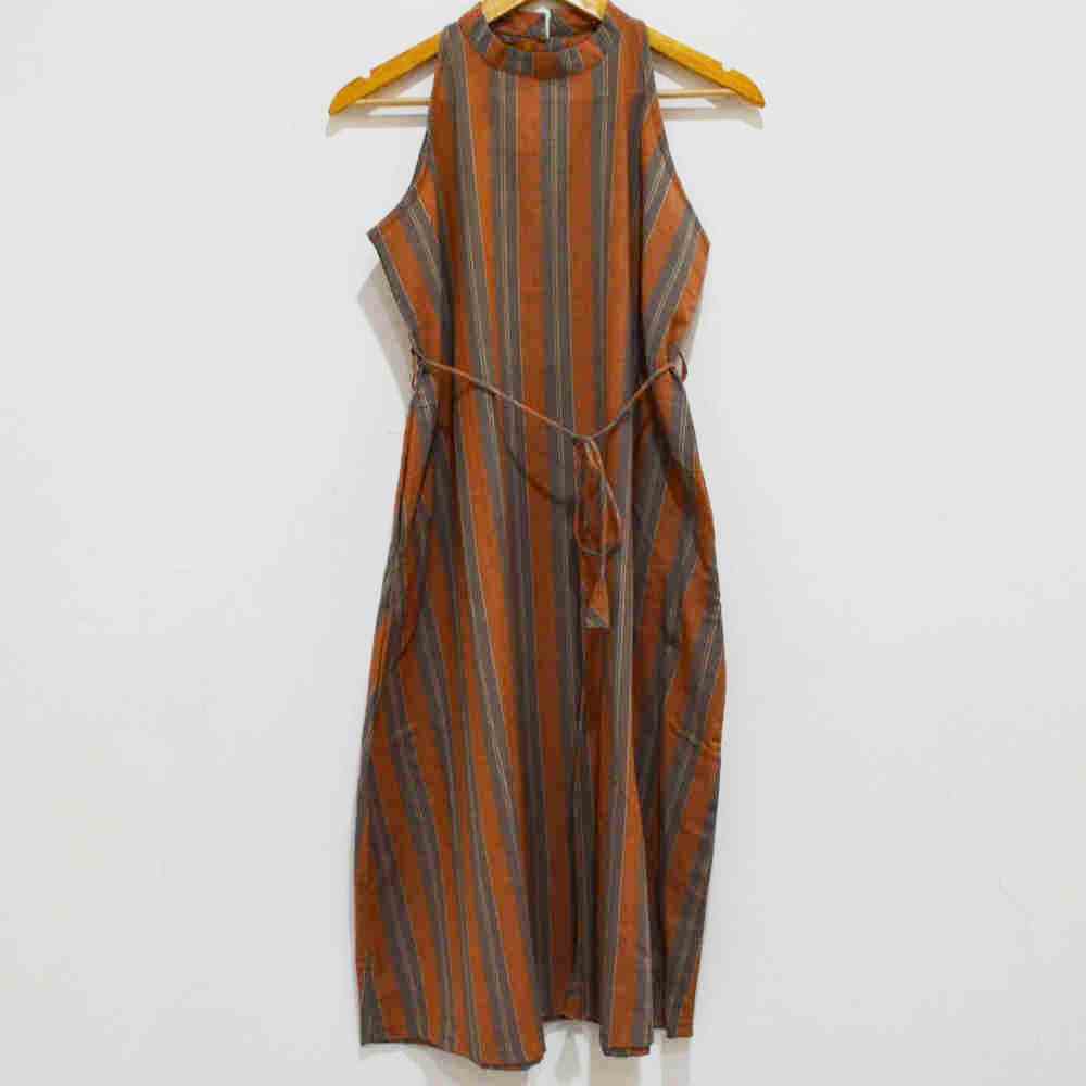 Cotton Handloom Sleeveless Pocket Dress | 132025 | Craft House India