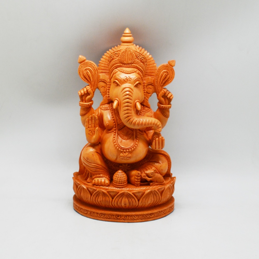 Handmade Whitewood Ganesh Sitting on Lotus | 27WW52 - 01GAN2713 | Craft ...